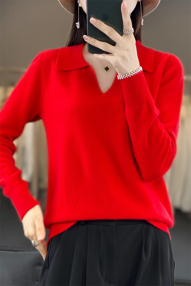 立领纯色羊毛衫女2024春秋新款修身内搭长袖打底针织衫羊毛,女装羊毛衫,桦兴羊绒