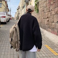 韩版慵懒风宽松开叉圆领毛衣男士港风纯色套头针织衫MY099-P40，男装针织衫/毛衣，星座1001-1
