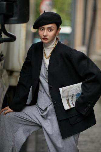 现货设计款无领双面羊绒，女装，是爱 SHI AN