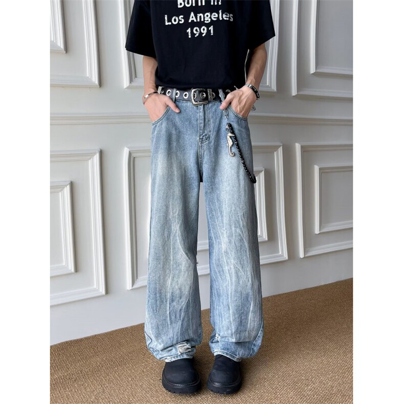 牛仔裤男韩版潮流高街帅气破洞百搭2026夏季长裤8120P47，男装牛仔裤，星座410-2