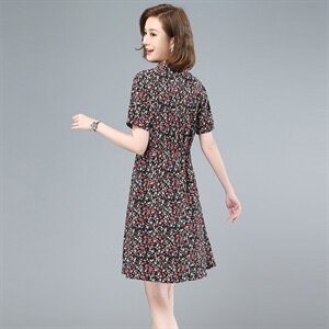 2021夏装新款碎花连衣裙半开领抽绳可调节印花中长款短袖裙子图片