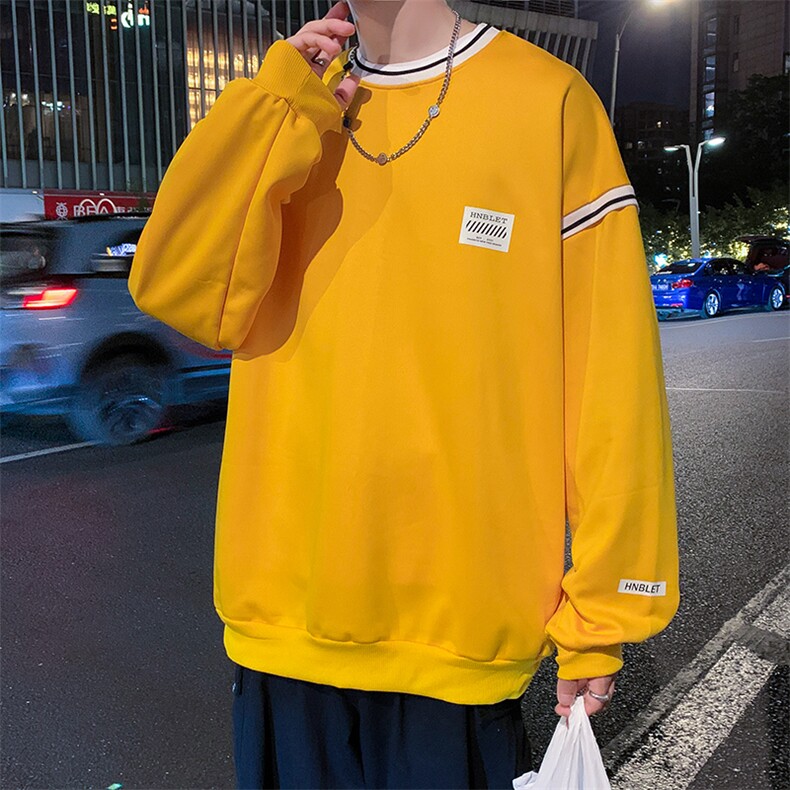 炸街盐系圆领卫衣男春秋潮牌ins港风宽松无帽上衣外套W1433-P35,男装卫衣,星座512-4