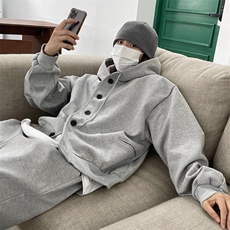 套装灰色连帽衫外套男排扣开衫卫衣cleanfit小众上衣W6804-P88，男装休闲套装，星座412-3