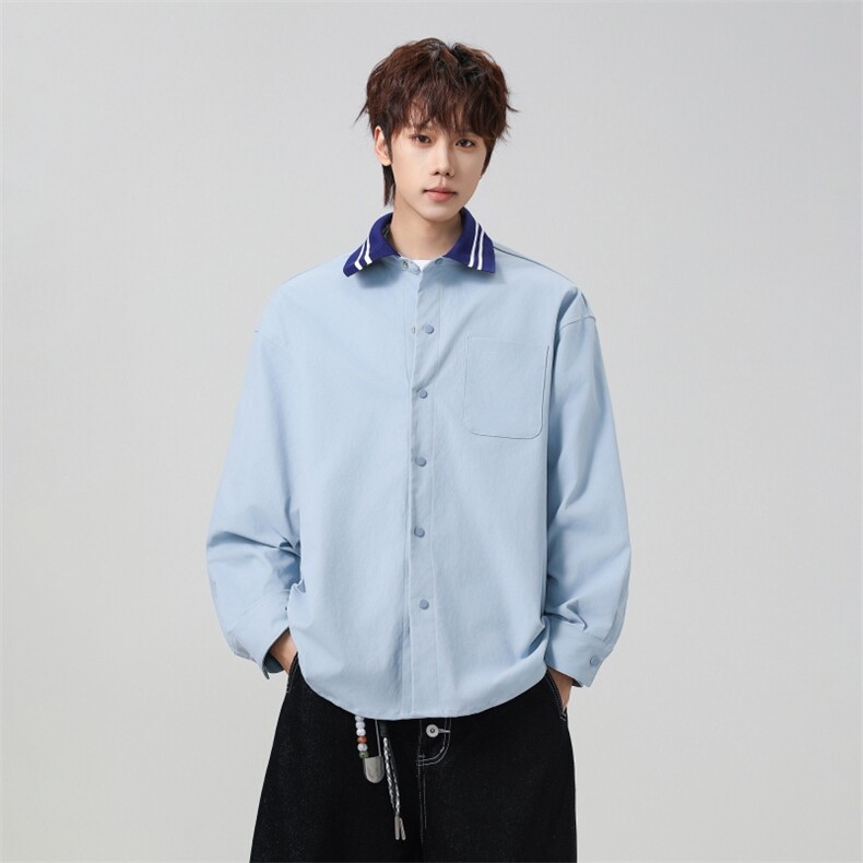 高品质鱼骨纹2026新款百搭翻领长袖衬衫A436-26018-P5589,男装衬衫,电商A436