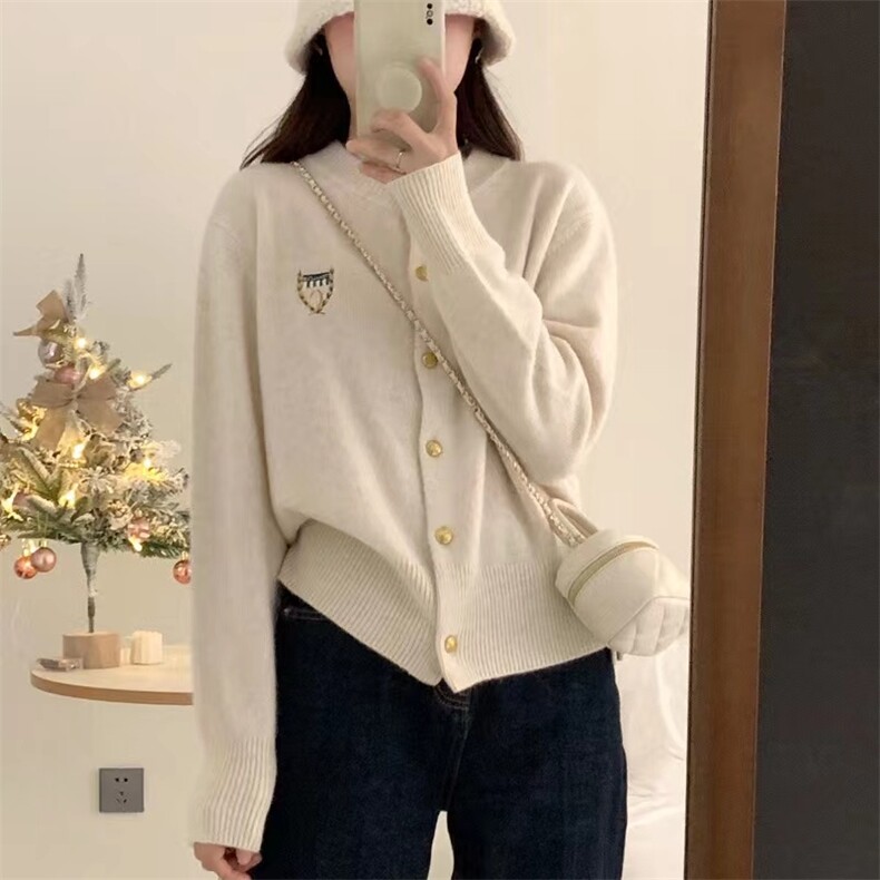 新款学院风小香风毛衣开衫外套女短款宽松韩版百搭针织衫,针织衫/毛衣,美莎羊绒