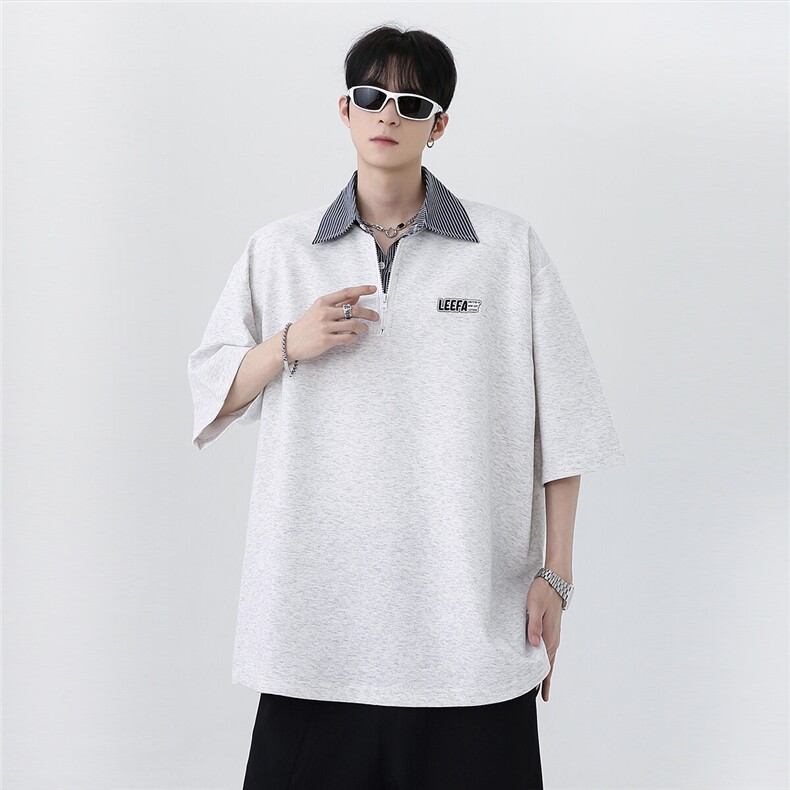 美式潮流半拉链polo衫假两件半袖日系cleanfit高级感短袖T607-P48图片