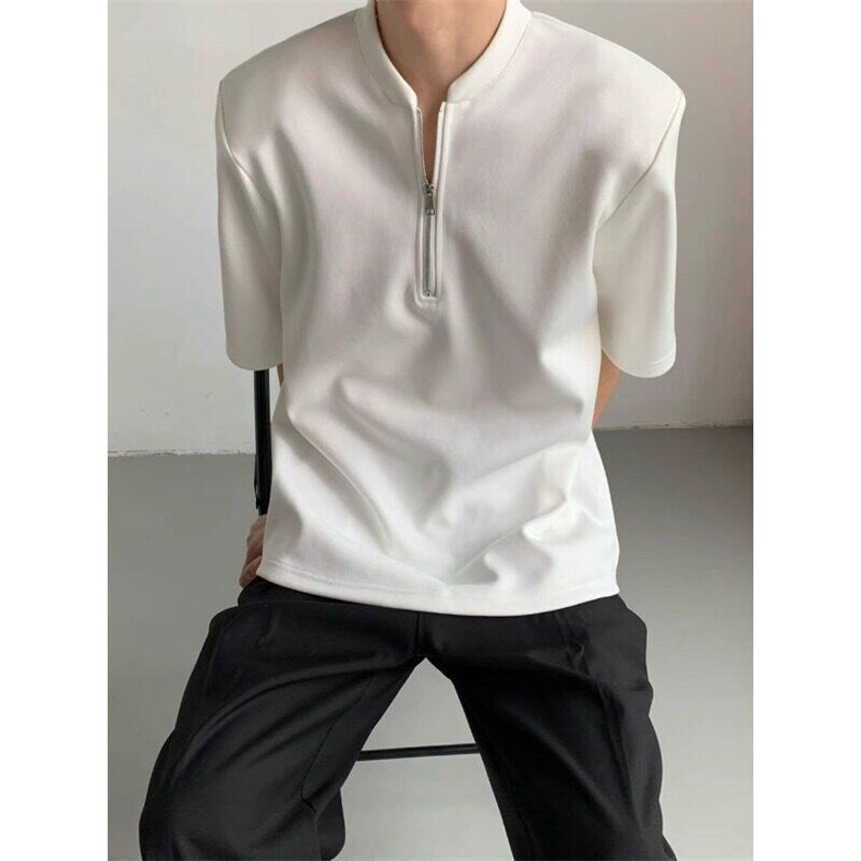 韩版宽松重磅垫肩短袖T恤拉链设计感半袖打底衫小众男LT50441-P33,男装T恤,星座1008