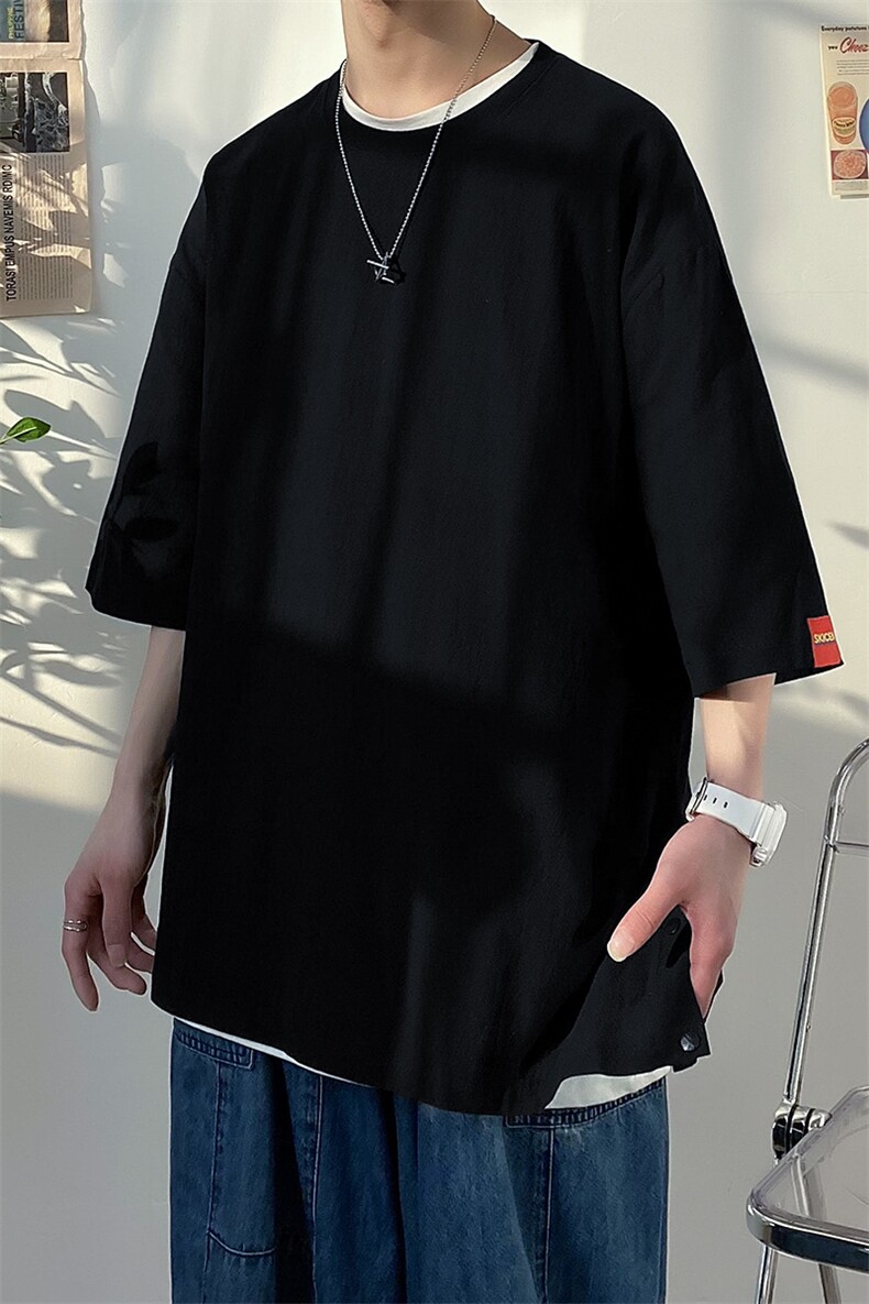 四色亚麻夏季薄款宽松大码短袖t恤TT06-P35控48,男装T恤,电商B315