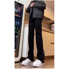 美式高街男女直筒修身侧面拉链牛仔裤加长黑色弯刀微喇裤S662P36，男装牛仔裤，星座1112-1