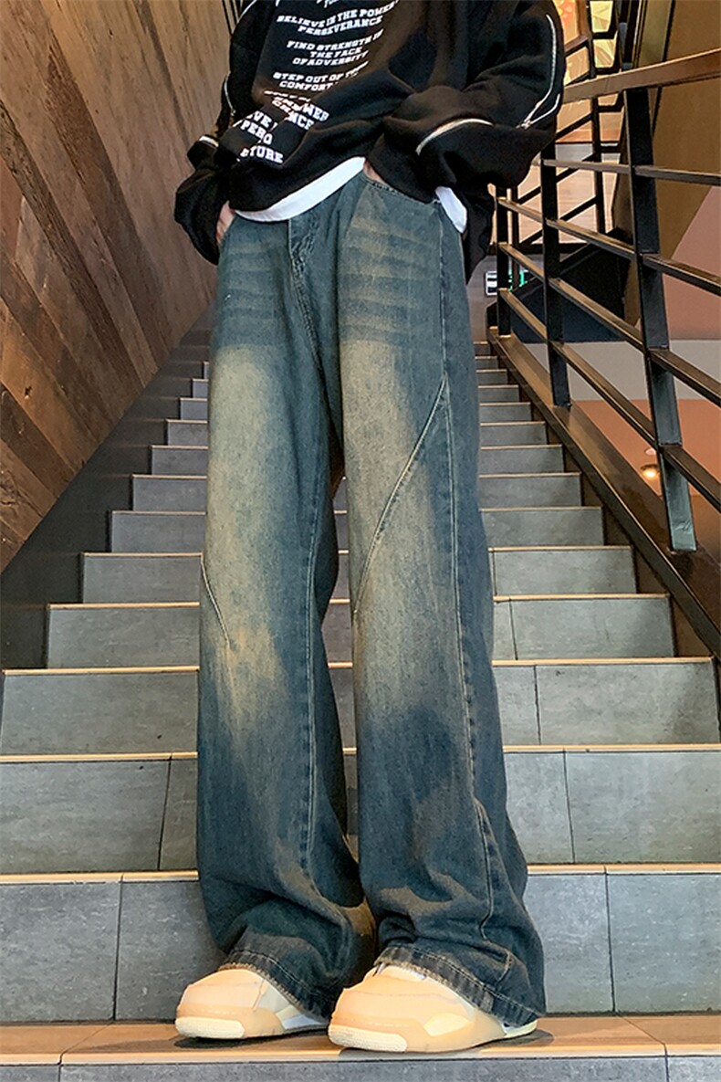 抖音现货宽松直筒拖地牛仔裤中性喇叭裤潮GK06-P60限价78,男装牛仔裤,星座310A-1