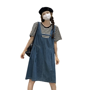 蓝色小个子时尚减龄假两件连衣裙女2023夏新款法式温柔风显瘦裙子图片