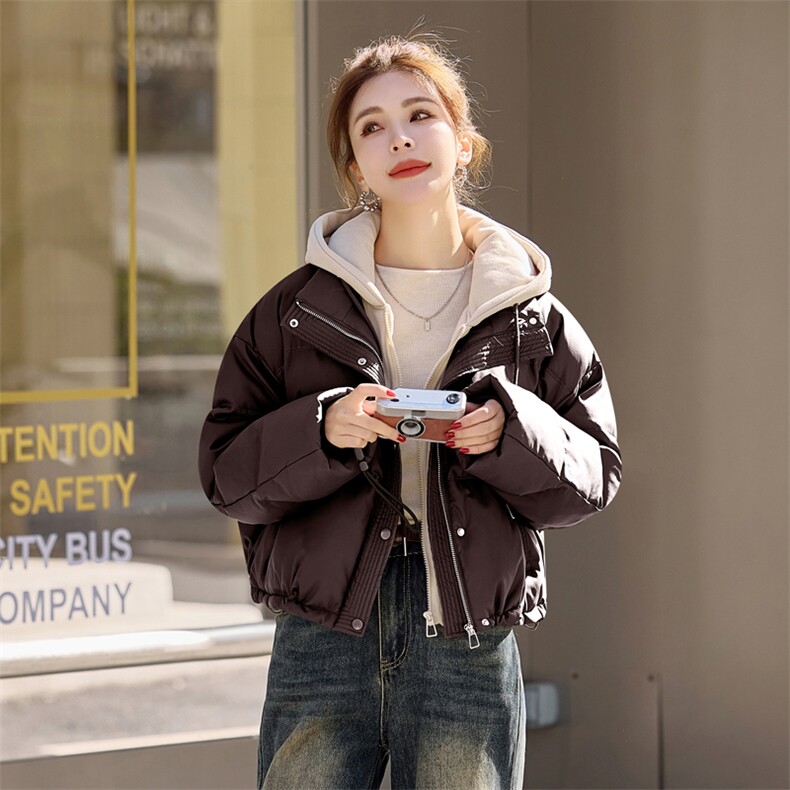 加厚PU皮羽绒服女宽松保暖小个子显高短外套新款蛋白皮免洗面包服,女装羽绒服,意芙