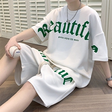2025夏季新款运动服短袖T恤运动套装潮男痞帅一套搭配宽松短裤P45，男装T恤，星座1113