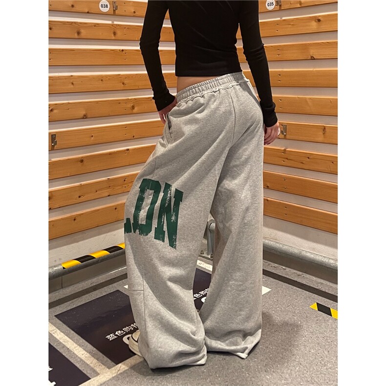 美式复古字母印花卫裤男女宽松直筒阔腿拖地百搭长裤子辣妹,男装休闲裤,星座1210-1