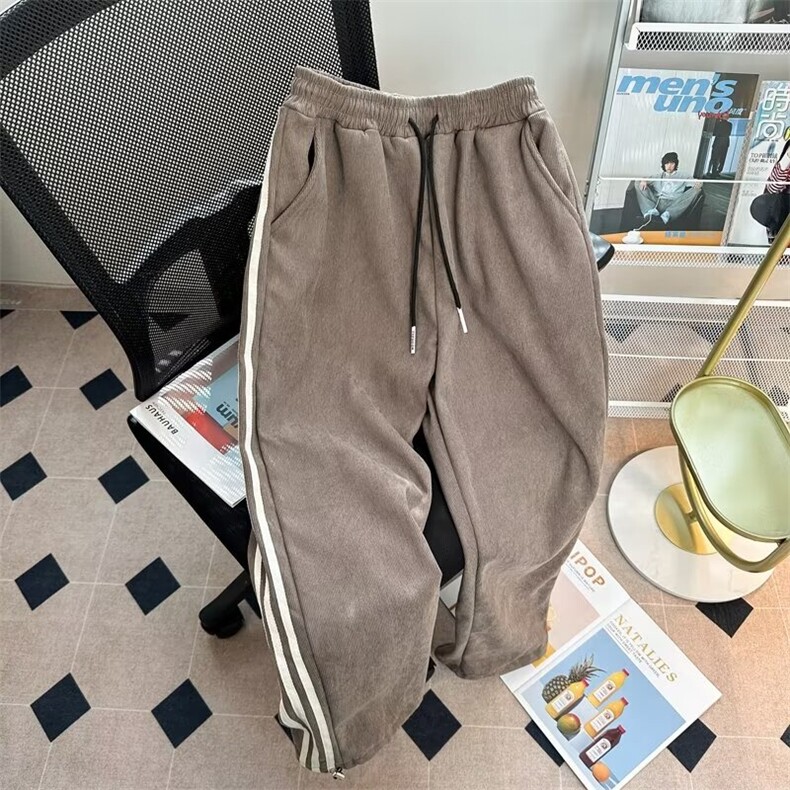 加绒休闲裤男港风潮流拼色三条杠高街2025冬季ins长裤K4866-P40,男装卫衣,星座412