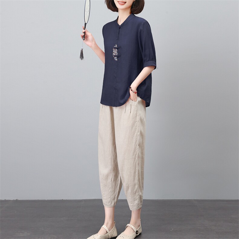 长期有货夏季新款休闲时尚高端苎麻两件套中年妈妈洋气减龄棉麻潮,女装套装/套裙,璐依舞