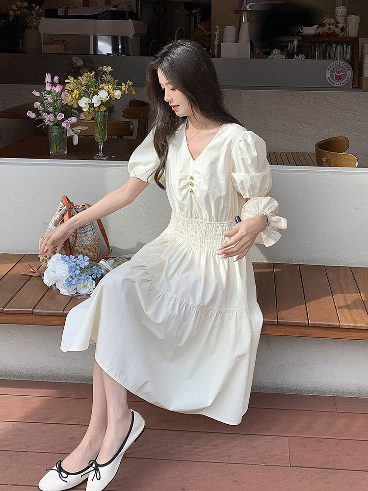 2024夏季新款高档棉布连衣裙时尚显瘦气质长裙优雅百搭女装,女装连衣裙,鑫慧