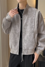 2025秋季新款现货绒感雾花皮衣男立领夹克外套DSA157B-J2550-P85，男装夹克，电商A157B