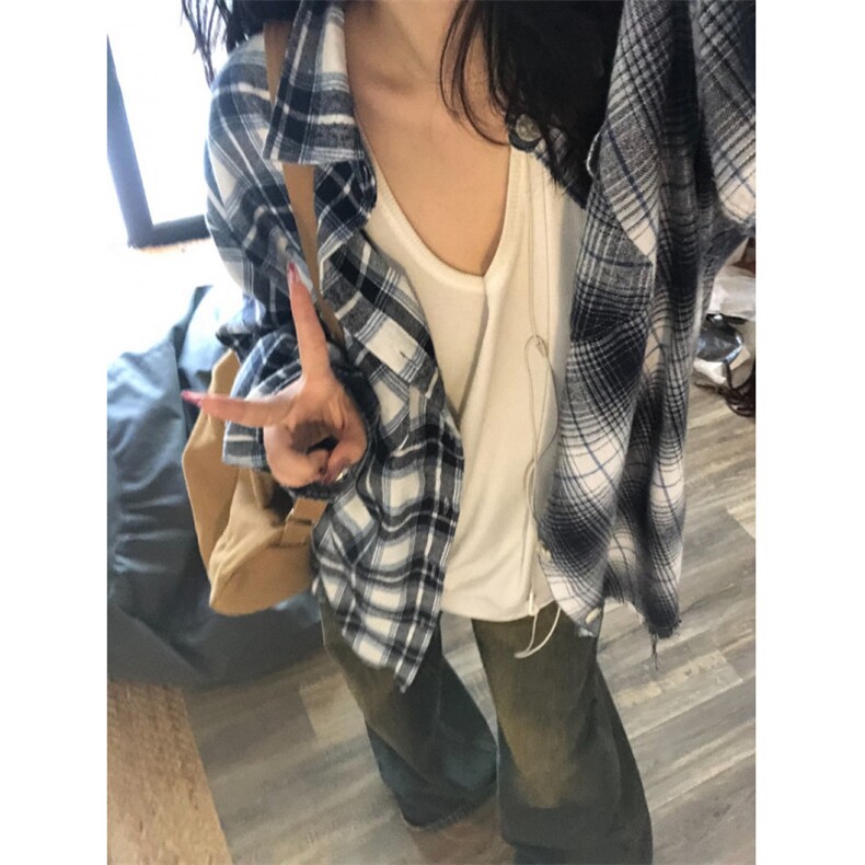【有货】拼接格子衬衫设计感高级感美式复古长袖衬衣S39LL-特P36,男装衬衫,星座1007（原301D）