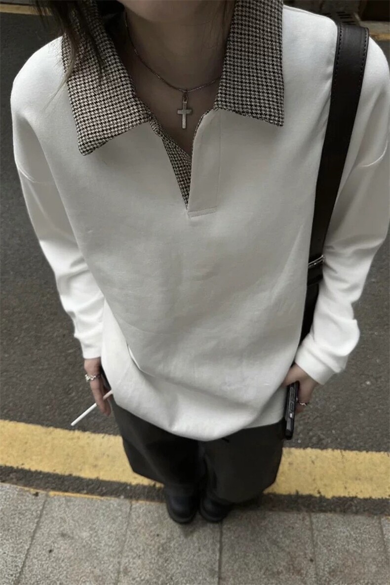 【现货】千鸟格假两件polo衫长袖T恤秋季老钱风卫衣TX220-P28网图,男装Polo衫,电商C213(原B265)