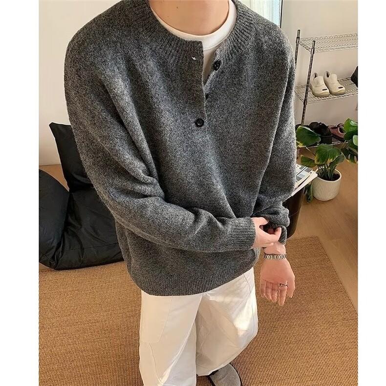 纯色亨利领毛衣男女宽松简约基础款百搭加厚款保暖针织衫MYM6043,男装针织衫/毛衣,星座516A