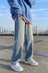 推荐！港风宽松潮流直筒牛仔长裤男女B377-N680-P4558,男装牛仔裤,电商B377