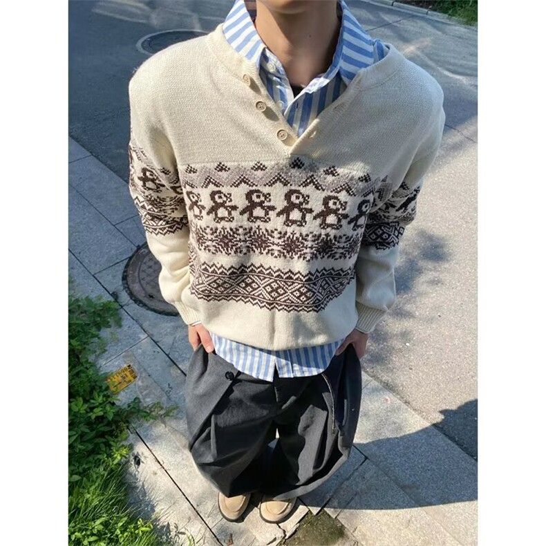 半高领纽扣古着毛衣男防风套头韩版百搭保暖针织衫外套潮MYX79,男装针织衫/毛衣,星座516A