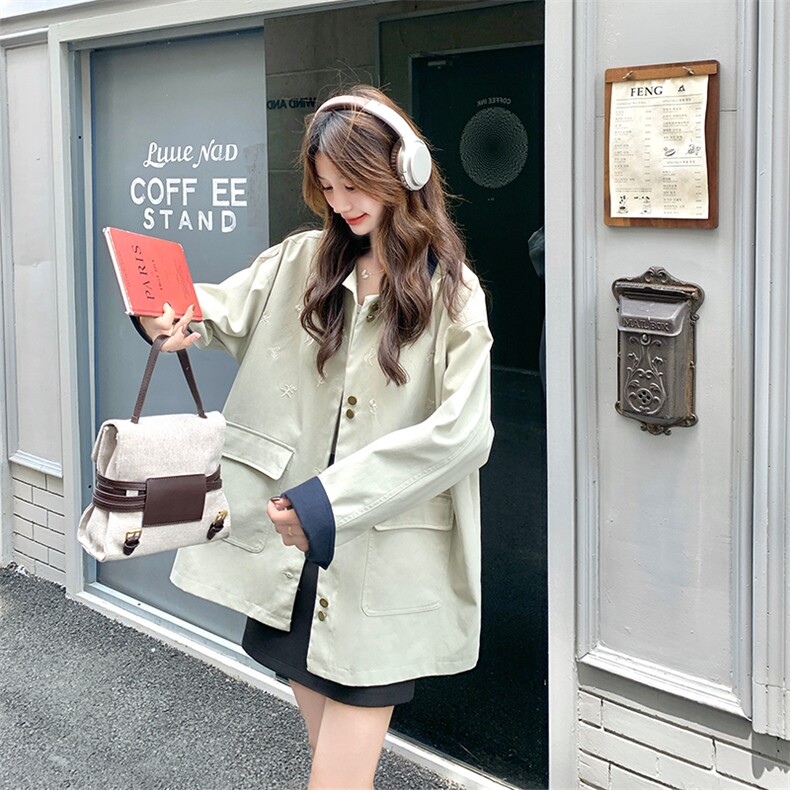 现货撞色刺绣宽松外套女2C052-7230-P155-K228,女装风衣,2C052