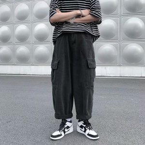 工装牛仔裤男宽松2021港风夏季新款痞子帅气长裤休闲裤K403-P48,男装牛仔裤,星座412-2