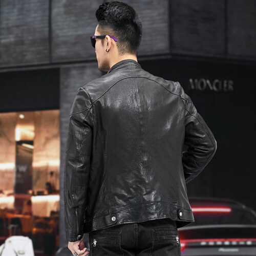 YC1833海宁男士Z植鞣皮衣外套修身立领机车绵羊皮皮衣男P800，男装皮衣，电商B360