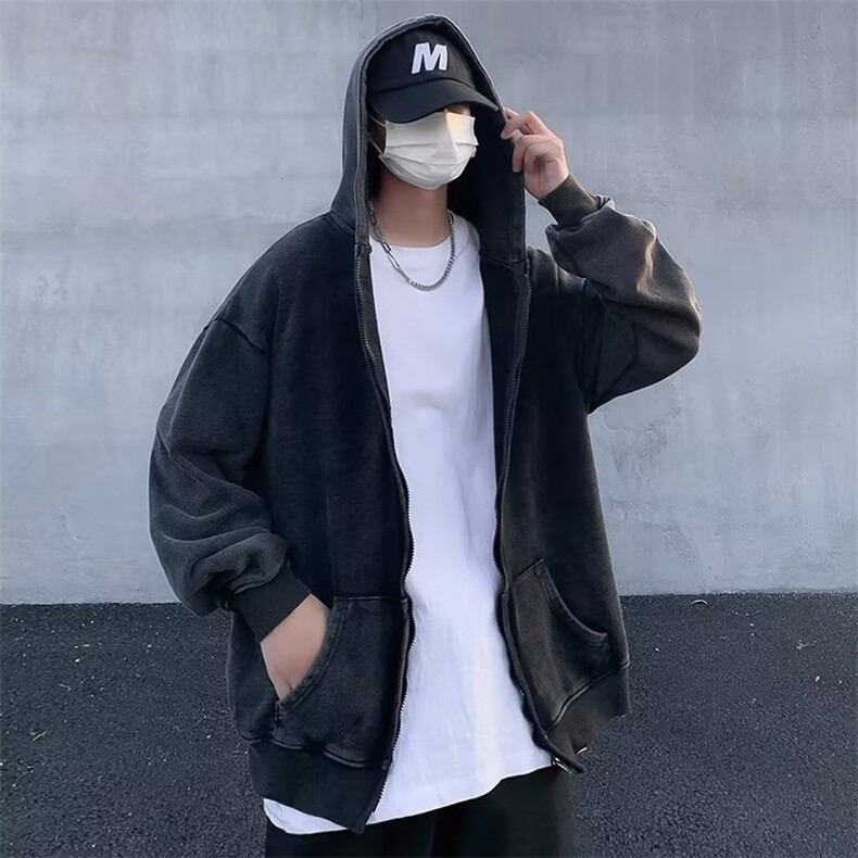春秋季ins潮牌长袖外套上衣水洗hiphop开衫连帽卫衣男 W5110-P55图片