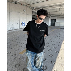 美式夏季港风短袖拉链T恤男潮流宽松圆领体恤衫上衣服T05577-P35，男装T恤，星座308B-1