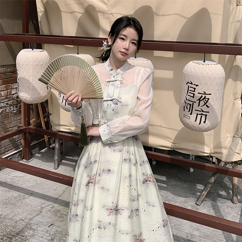 新款时尚复古盘扣立领两件套中式文艺套裙套装,商品下架区,秀美人生