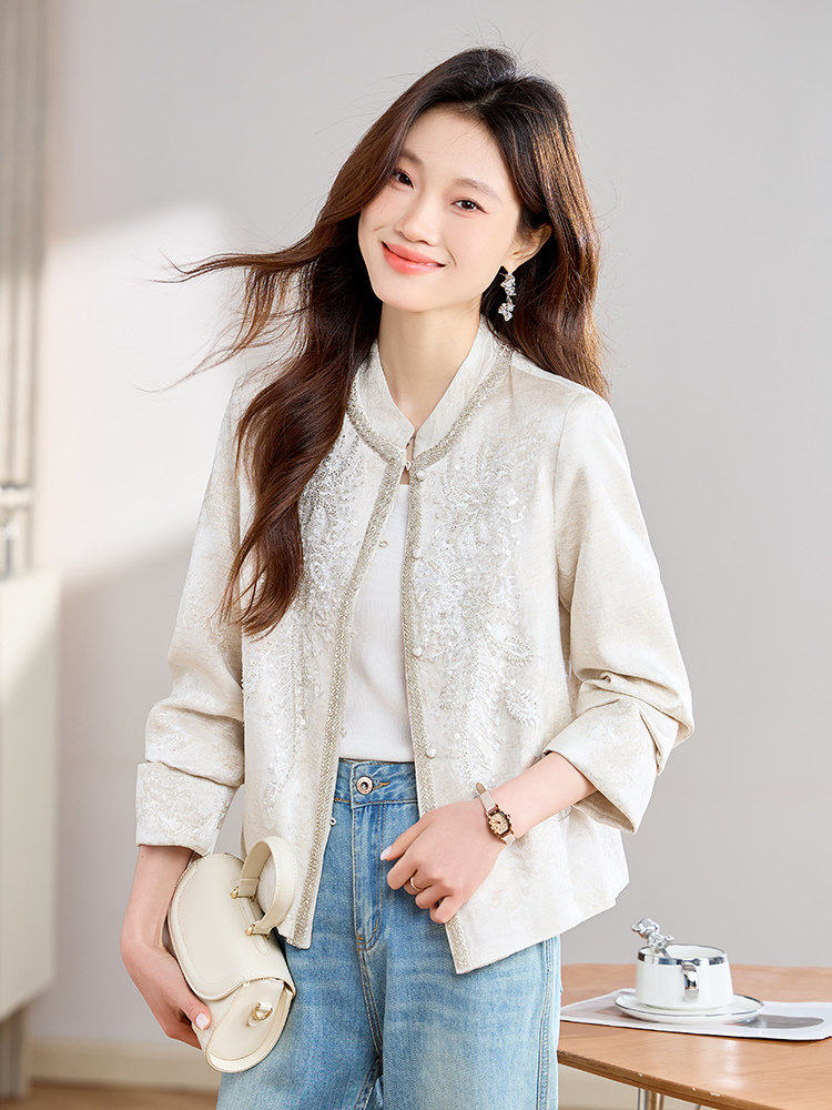 新中式短外套早春端庄复古时尚宽松今年流行刺绣女装上衣,女装短外套,丽影随形