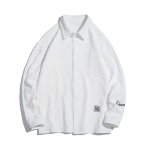 白底花型长袖衬衫男大码M-5XL情侣衬衫男长袖衬衣男CCS8734P45控图片