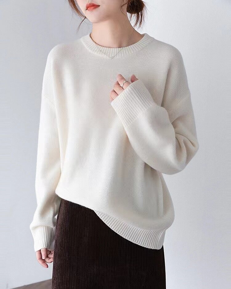 女圆领桂花针宽松秋冬新款加厚套头毛衣打底针织衫,针织衫/毛衣,半城羊绒