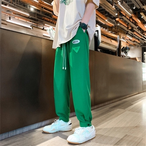 K6073/P35夏季华夫格港风九分裤男女开叉休闲裤束脚裤腰里包边图片