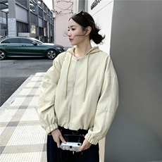 春装有货】奶黄色机车皮衣连帽休闲外套p165k268，女装短外套，2C295