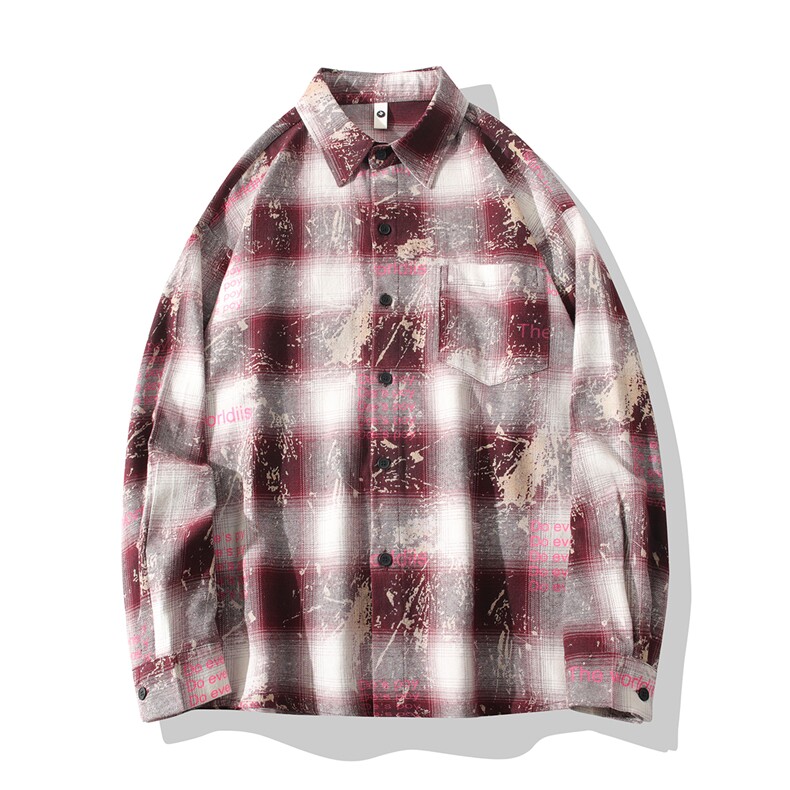 B413-1-DX009秋季美式复古格子衬衫男长袖潮牌痞帅宽松休闲衬衣服,男装衬衫,电商B413-1