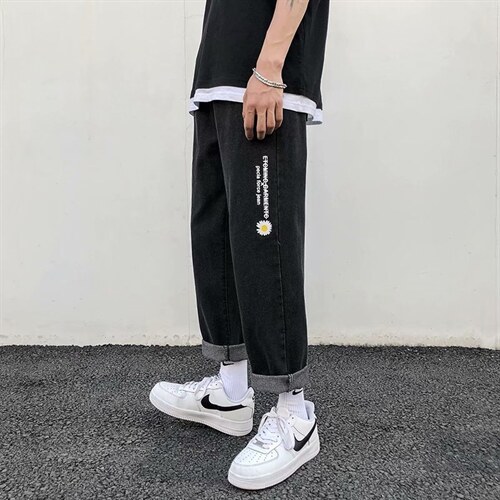 红裤子ins超火直筒阔腿小雏菊中性牛仔裤宽松九分k962-p33,男装牛仔裤,星座1008-1