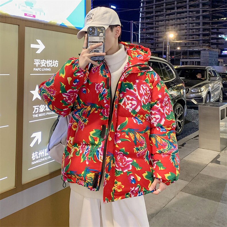 MY206新中式连帽团队表演出汉服大花棉袄棉服上款大差价,男装棉衣,星座115A(原星座507）