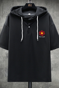 LD54257-P45 连帽短袖t恤男大码胖子带帽五分袖中袖 展架图片
