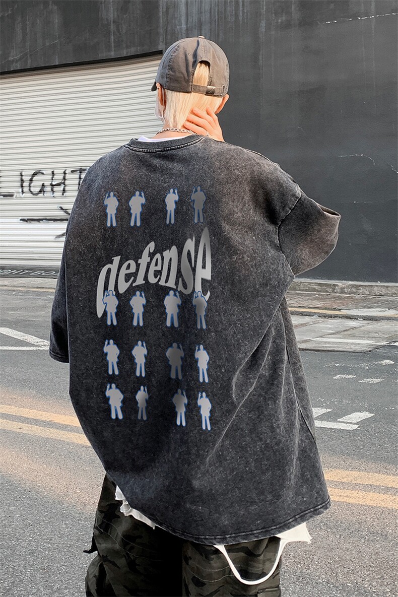 B239-1066-P38美式复古水洗做旧小人印花重磅落肩袖短袖T恤,男装T恤,星座514-2(原B239)