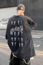 B239-1066-P38美式复古水洗做旧小人印花重磅落肩袖短袖T恤，男装T恤，星座514-2(原B239)
