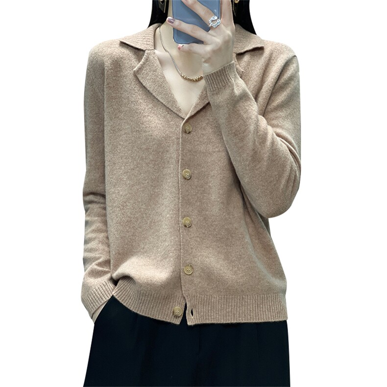 25秋冬新款纯羊毛宽松西服领开衫毛衣外套女显瘦百搭针织羊绒上衣,女装羊毛衫,邦太羊绒