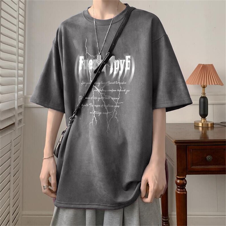 可设48小时发货支持抖音得物来样二开240克重磅美式麂皮绒短袖t恤，男装T恤，电商A486