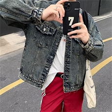 复古做旧牛仔外套男高街cityboy春秋季新款宽松夹克上衣35122-p75，男装夹克，星座1008