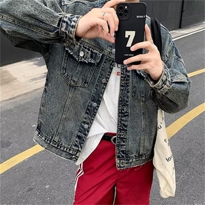 复古做旧牛仔外套男高街cityboy春秋季新款宽松夹克上衣35122-p75