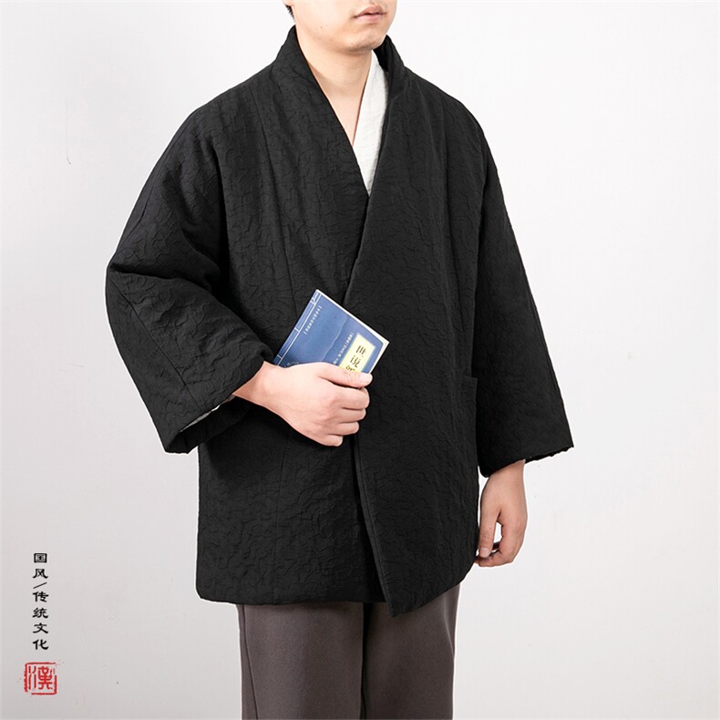 冬装新款风男装改良汉服棉衣棉麻提花道袍HM03P145,男装棉衣,钱塘802