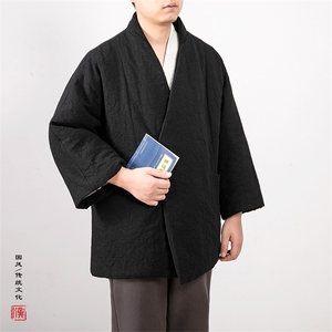 冬装新款风男装改良汉服棉衣棉麻提花道袍HM03P145图片
